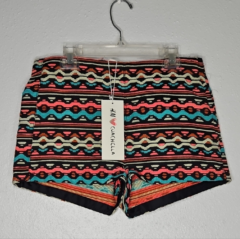 H&M Coachella High Waist pink & turquoise Shorts with Bold Geometric Pattern 8